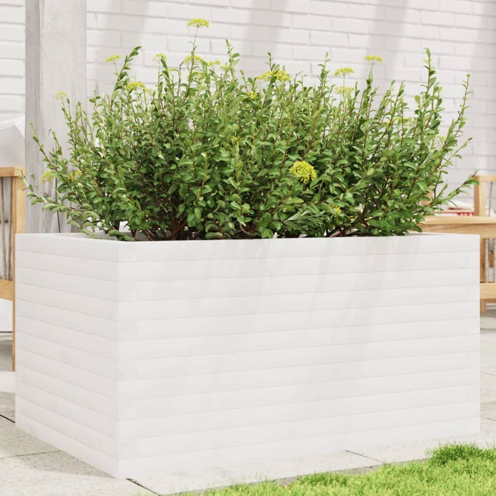 Grande jardinière large en bois massif blanc 90x60cm