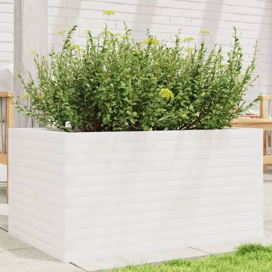 Grande jardinière large en bois massif blanc 90x60cm