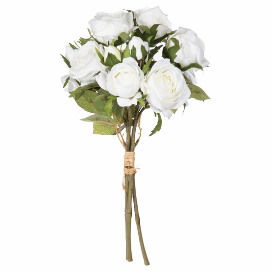 Bouquet artificiel de 14 roses - h. 40 cm - blanc