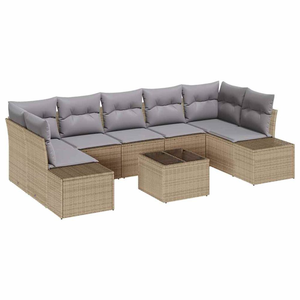 Ensemble de canapé de jardin 8 pc beige et gris polyrotin
