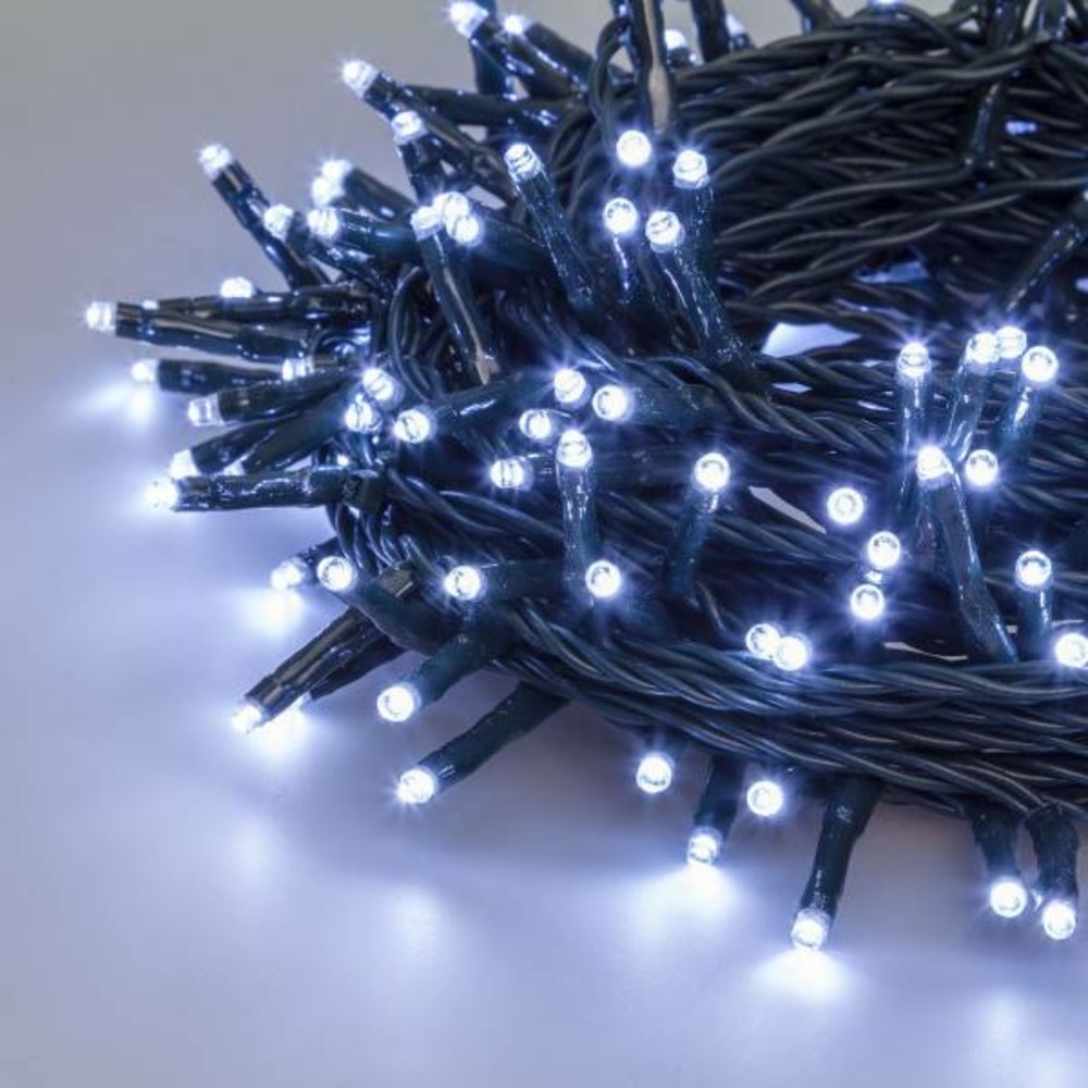 Guirlande lumineuse 10m 200 mini led blanc froid prolongeable 31v câble vert ip44 smart connect lotti