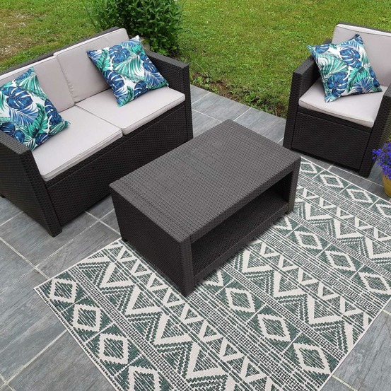 Tapis extérieur, kilim reversible 120x170 lyn2 bg reversible vert et crème