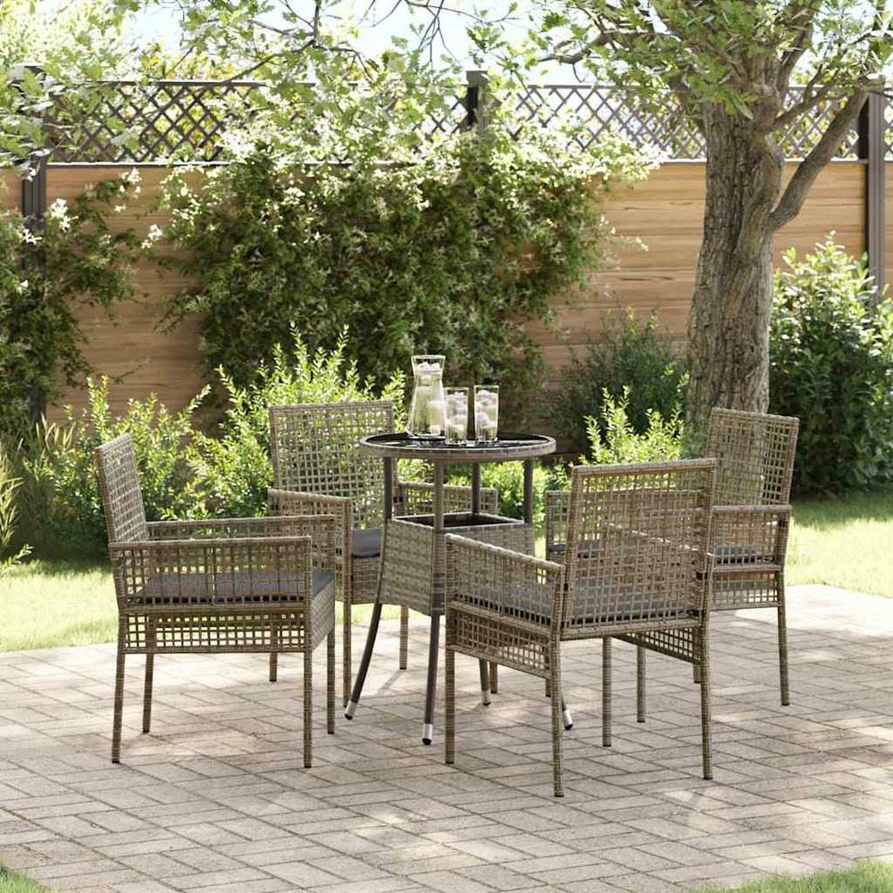 Ensemble de salle à manger pour jardin 5 pcs gris polyrotin