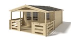 Abri de jardin en bois - 4x4 m - 24 m2 + terrasse avec balustrade et avant-toit en bois