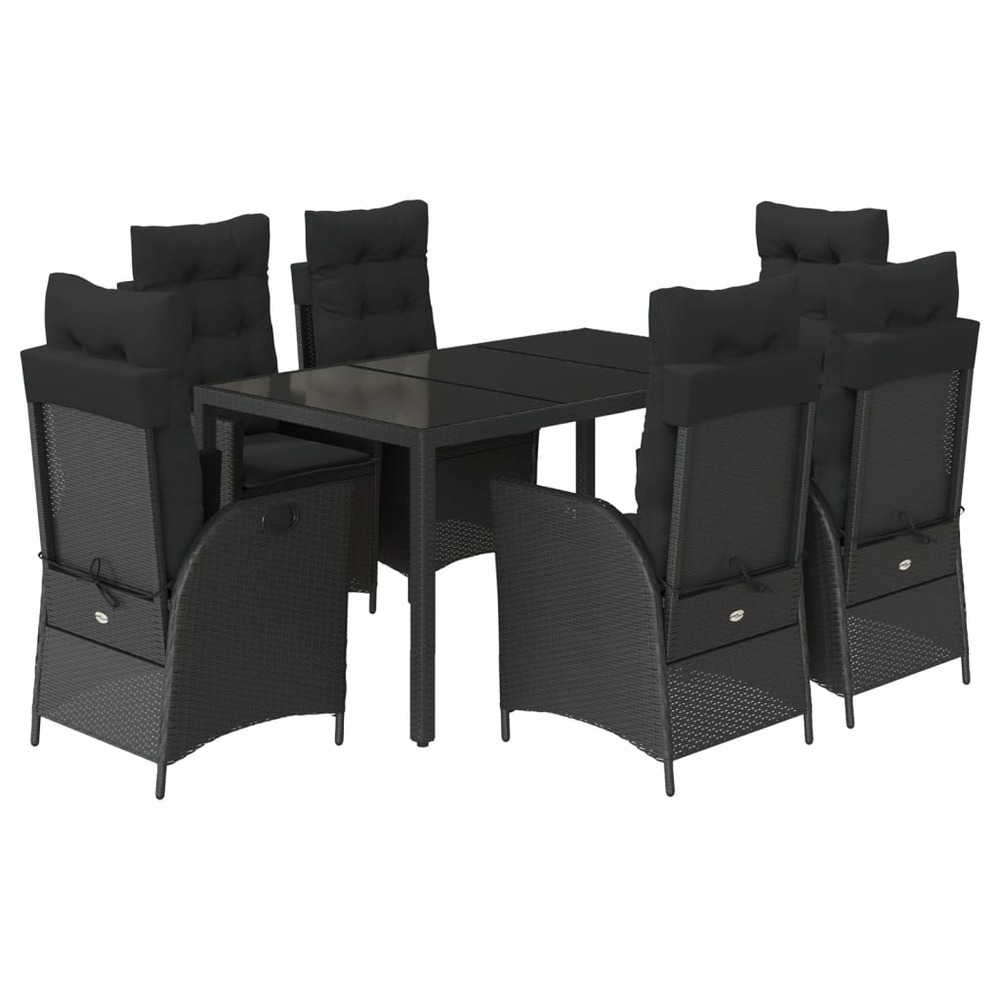 Ensemble à manger de jardin coussins 7pcs noir résine tressée