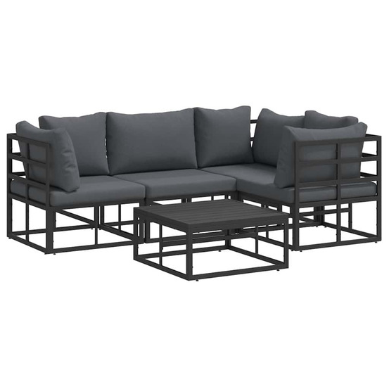 Ensemble de canapé de jardin avec coussin 5 pcs noir aluminium