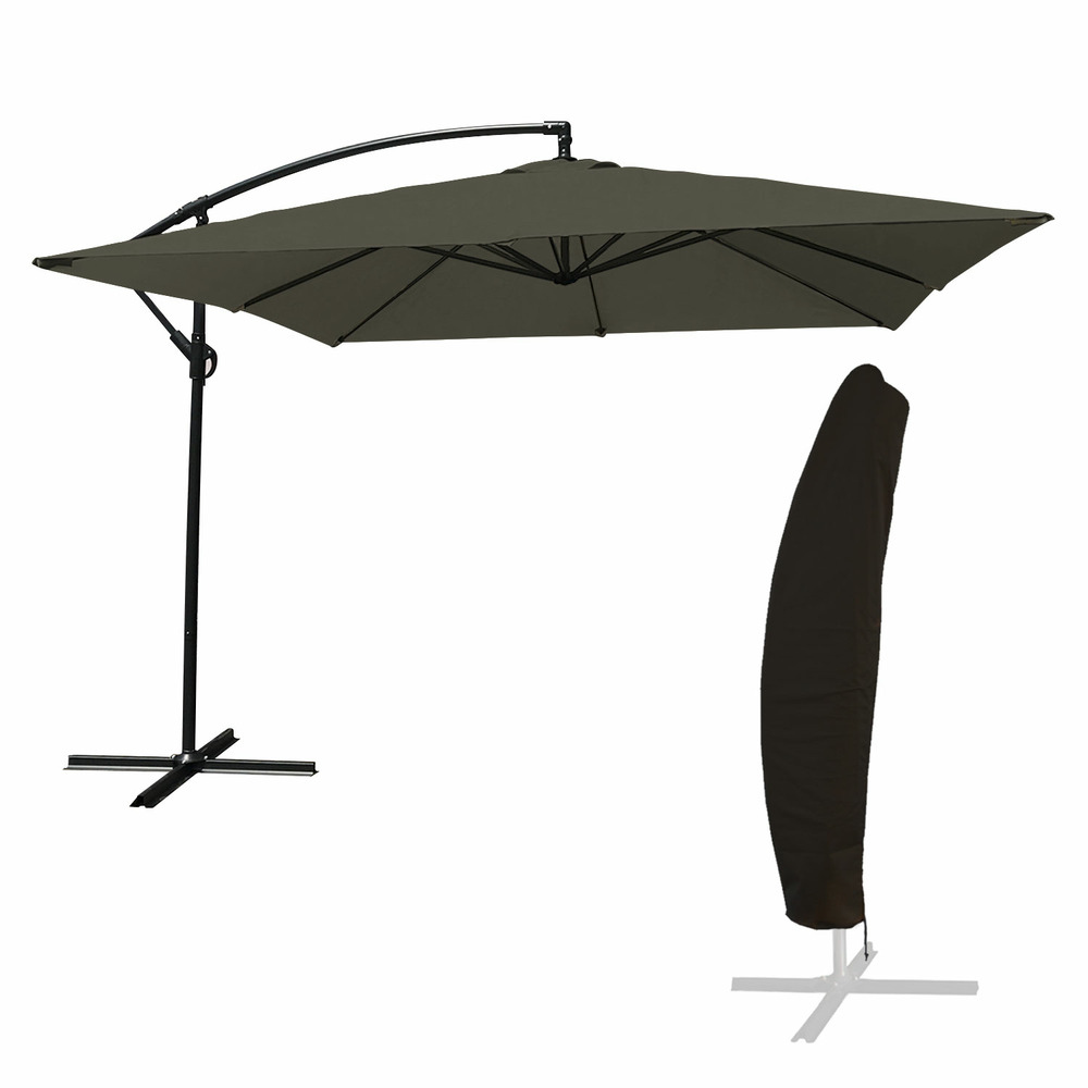 Parasol déporté molokai carré 2,7x2,7m gris + housse