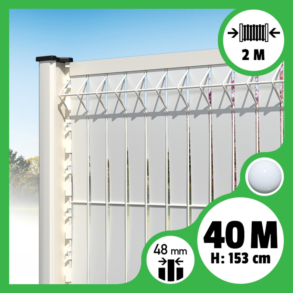 Kit 40m occultation lattes aluminium pour panneau rigide maille 55 - h 1m53 x 2m blanc