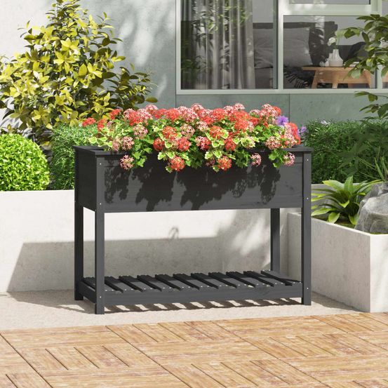 Très grand carré potager bois avec étagère pour jardin gris 111,5cm