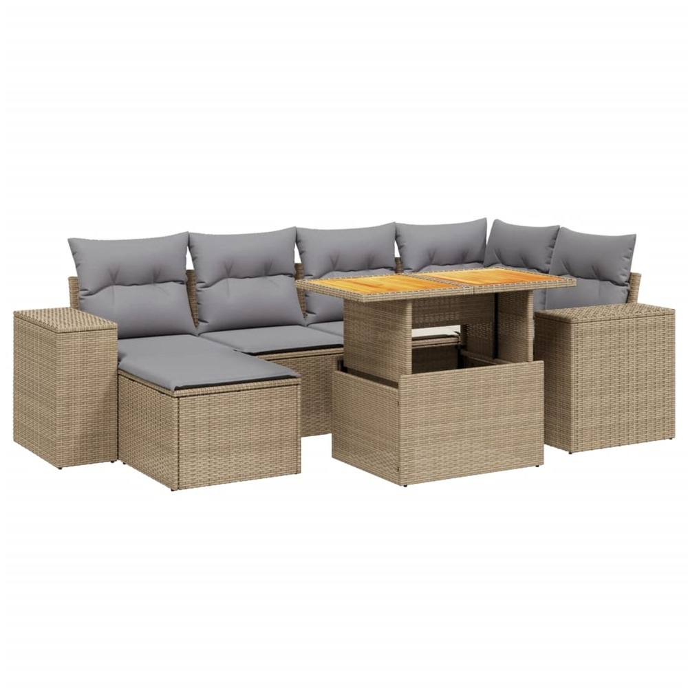 Salon de jardin avec coussins 7 pcs beige résine tressée