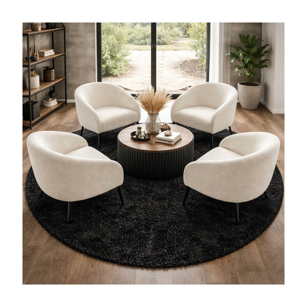 Tapis poils longs shaggy ø200cm rond tissé noir motif uni uni l