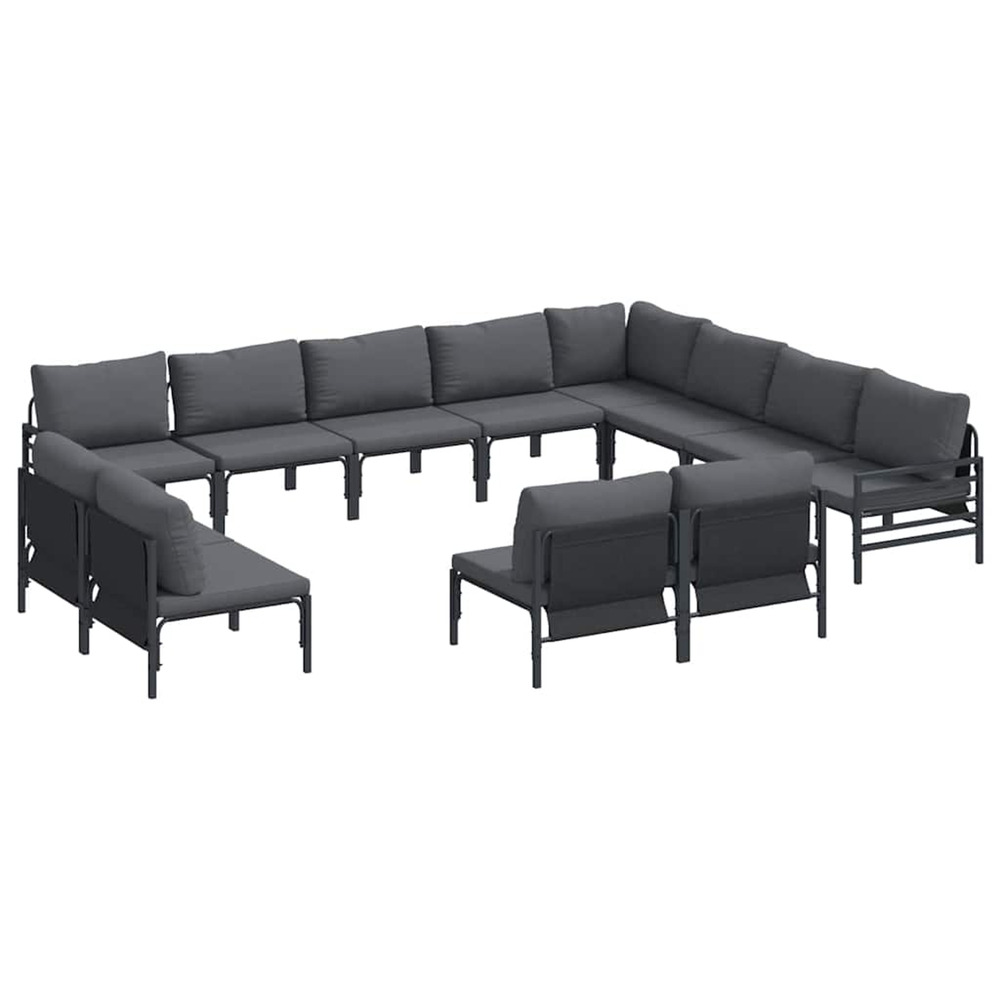 Ensemble de canapé de jardin avec coussin 12 pcs noir acier