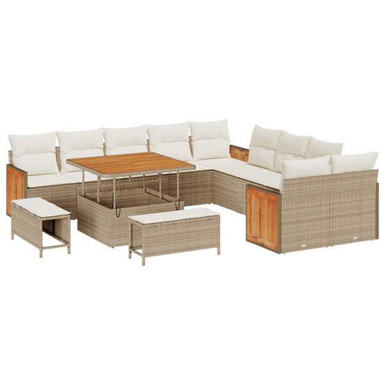 Ensemble de canapé de jardin avec coussin 13 pcs beige et crème