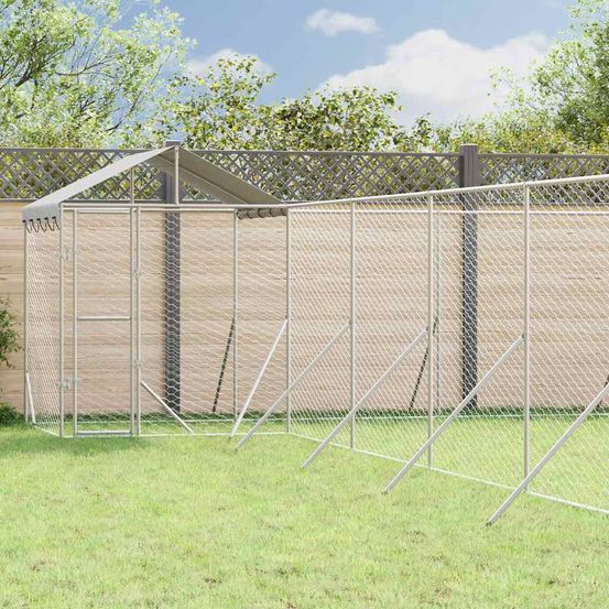 Chenil extérieur pour chien en acier galvanisé avec toit pour jardin 12x12x2,5 m