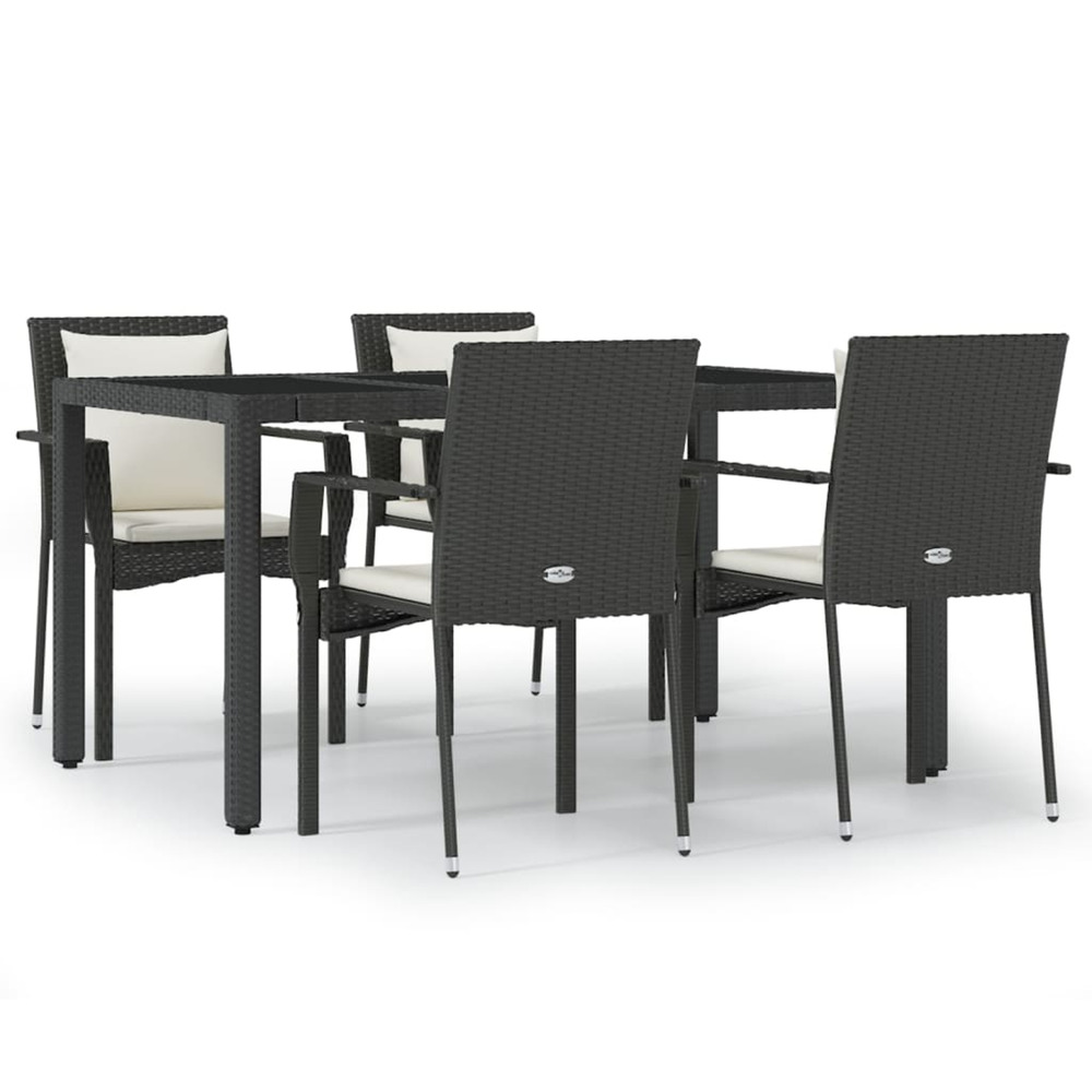 Ensemble à manger de jardin coussins 5pcs noir résine tressée