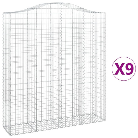 Paniers à gabions arqués 9 pcs 200x50x220/240 cm fer galvanisé