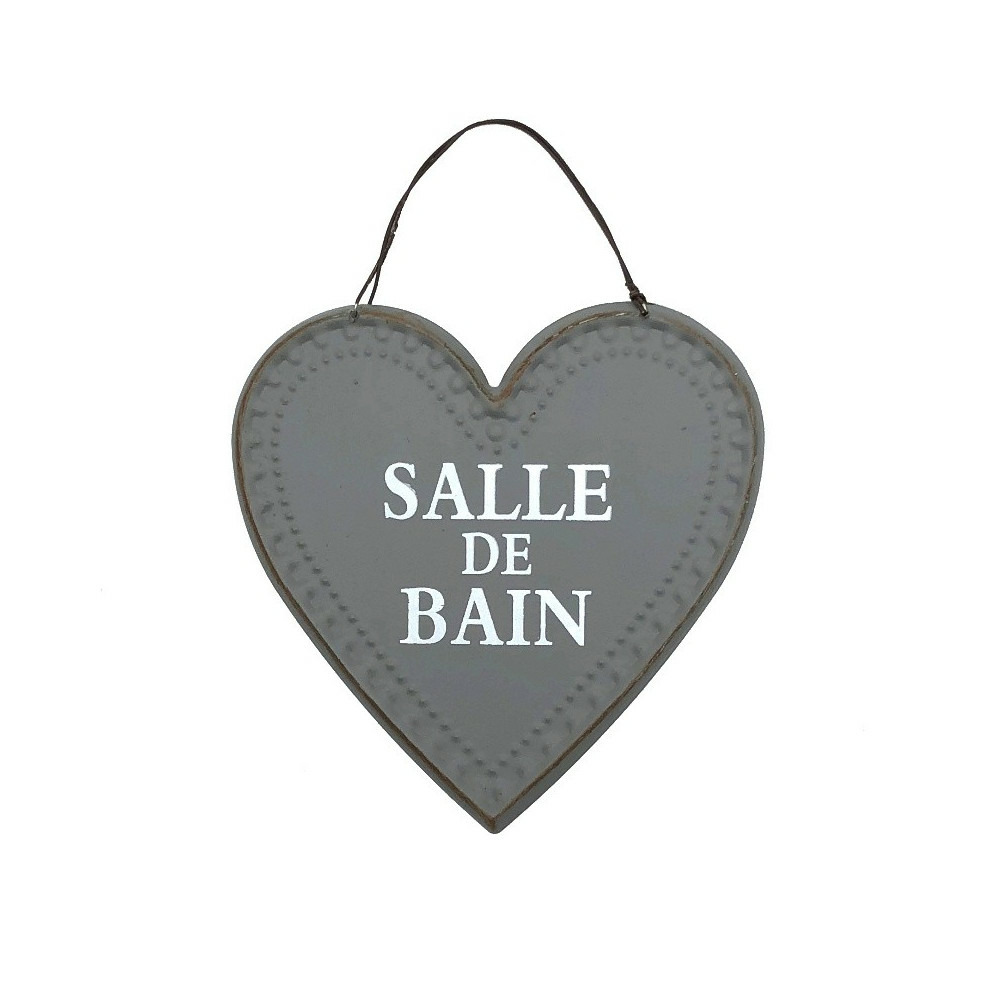 Plaque de porte décorative coeur vintage salle de bain fer gris 13cm