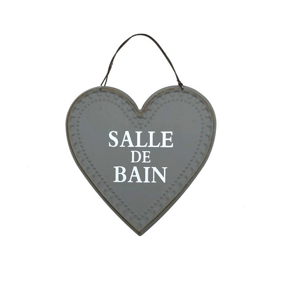 Plaque de porte décorative coeur vintage salle de bain fer gris 13cm
