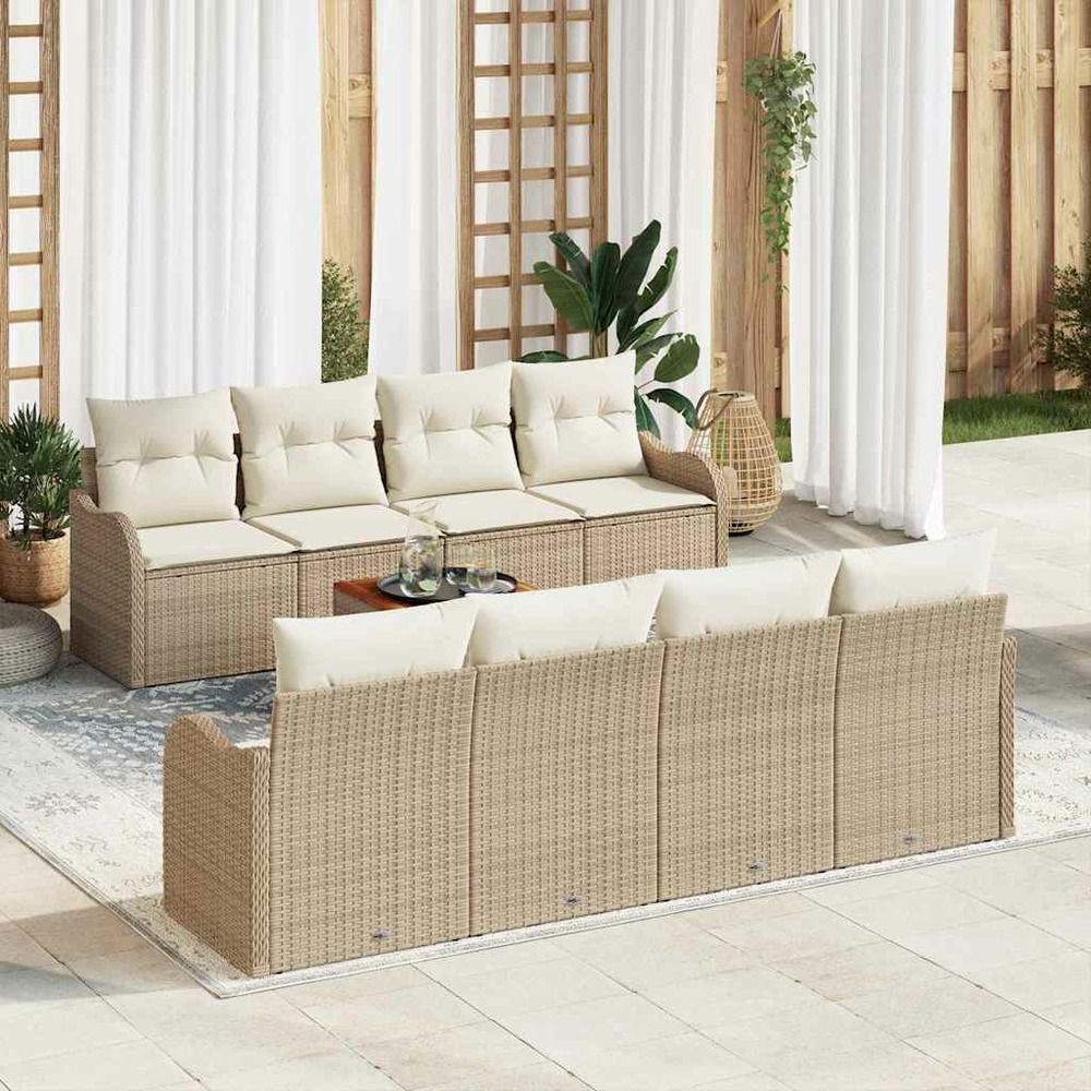 Ensemble de canapé de jardin avec coussin 9 pcs beige polyrotin