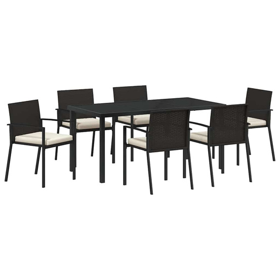 Ensemble de salle à manger pour jardin 7 pcs noir poly rotin