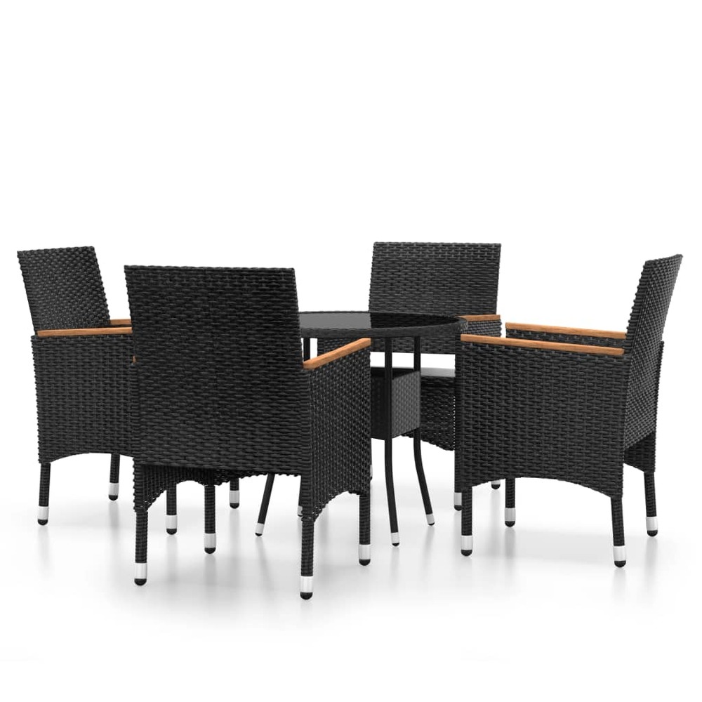 Ensemble à manger de jardin 5 pcs résine tressée noir