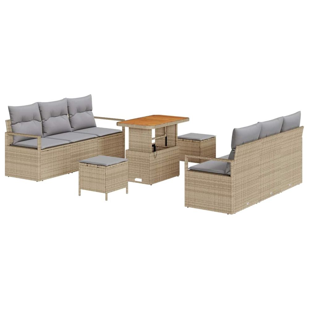 Ensemble de canapé de jardin 9 pc beige polyrotin