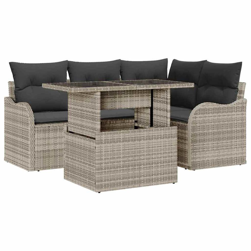 Ensemble de repas extérieur 5 pc gris clair poly rotin