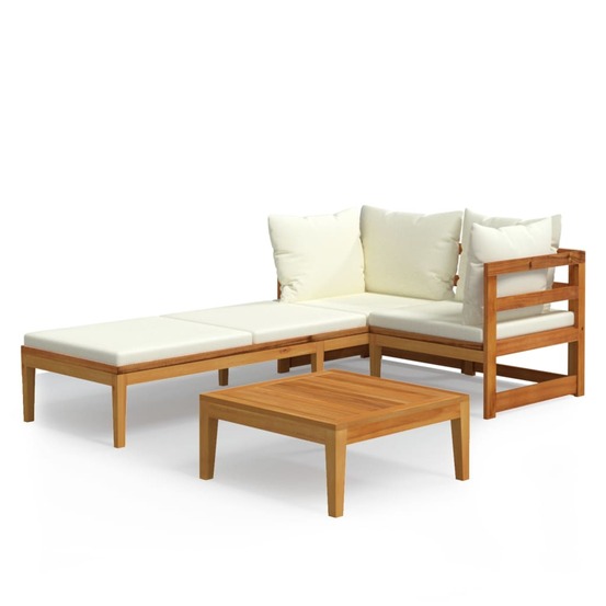 Salon de jardin meuble d'extérieur ensemble de mobilier 3 pièces avec coussins blanc crème bois d'acacia