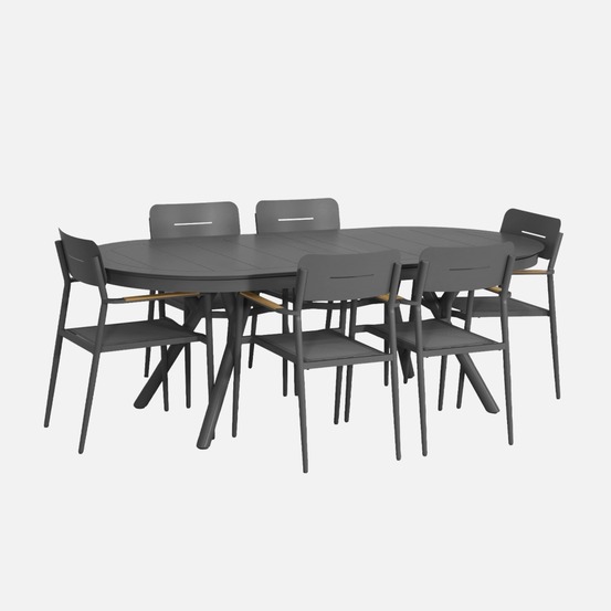 Table de jardin ovale extensible aluminium + 6 assises - metora / fira