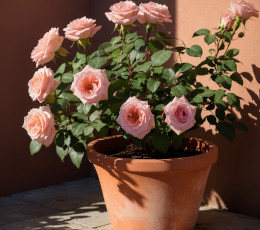Fleurs roses dans leur pot