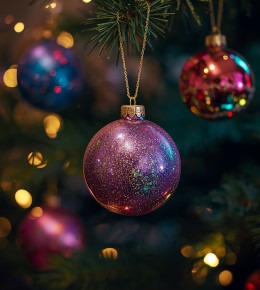 exemple de plusieurs boules de noël de couleur distincte arrangée de façon harmoniseuse