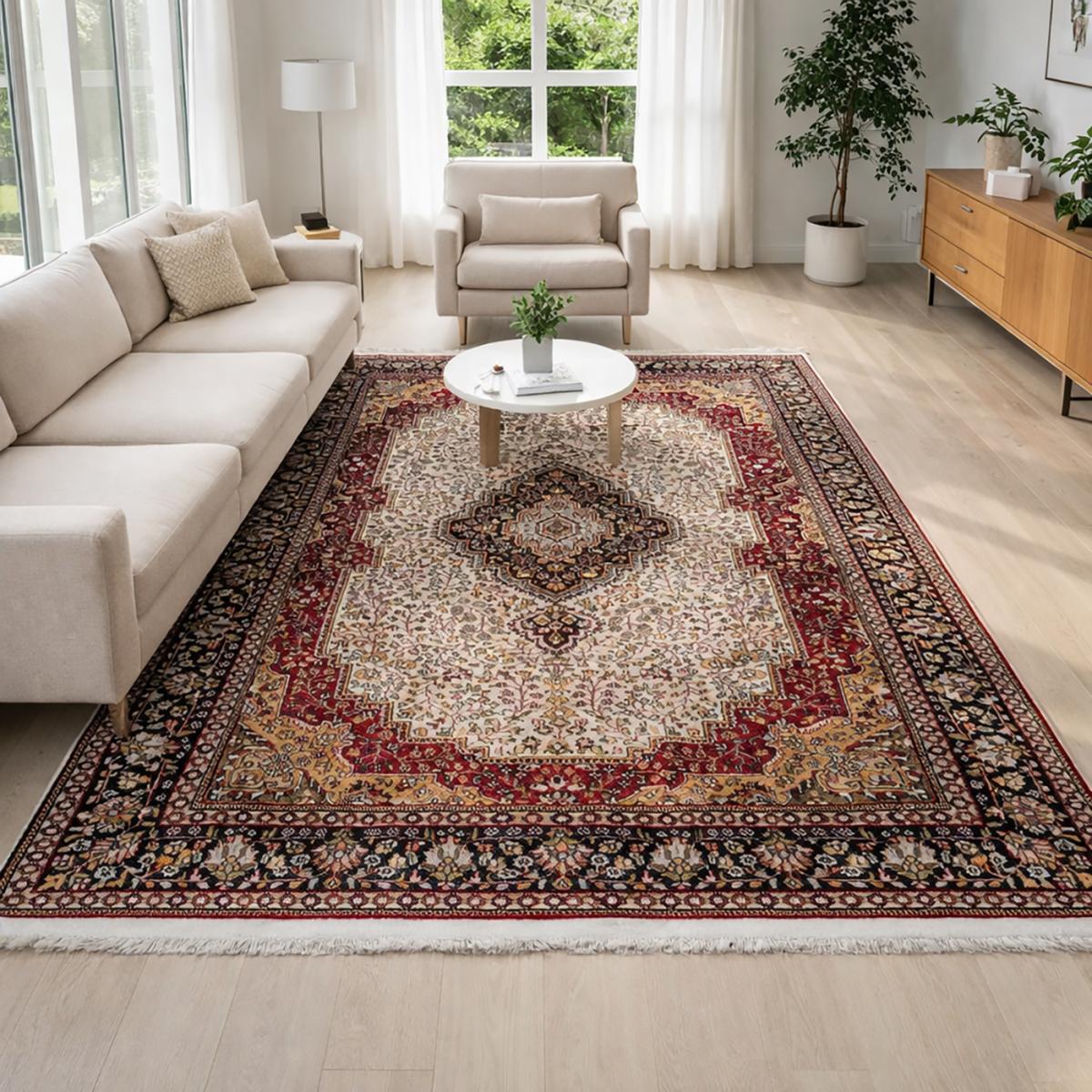 Authentique tapis d'orient 180x280 fait main en rayonne beige jaipour 4