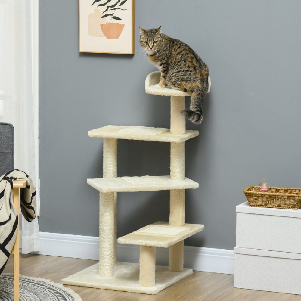 Arbre à chat 100cm sisal naturel peluche douce griffoir stable plateforme beige - comfortxl pet living