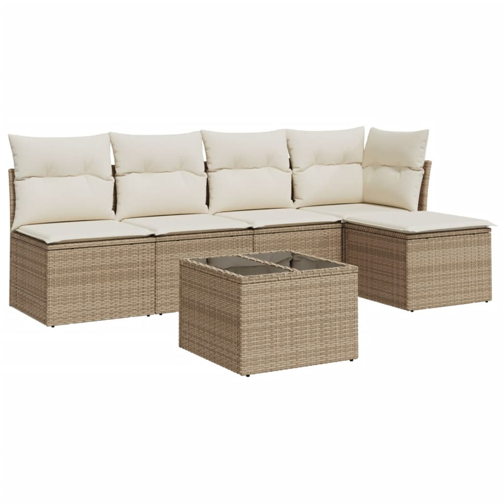 Salon de jardin avec coussins 6 pcs beige résine tressée