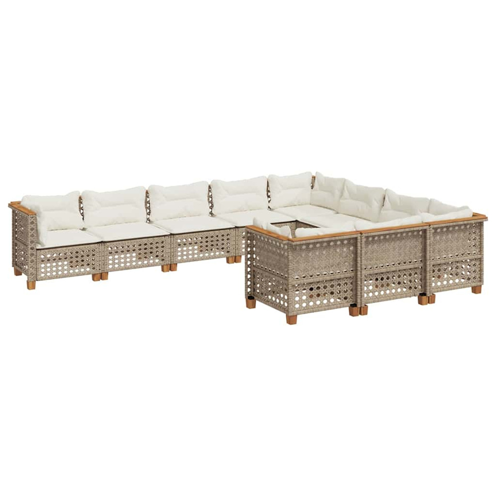 Salon de jardin avec coussins 10 pcs beige résine tressée