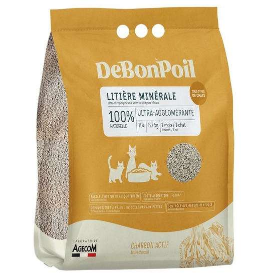 Litière debonpoil chat charbon 10l – agglomérante anti-odeur 10 l
