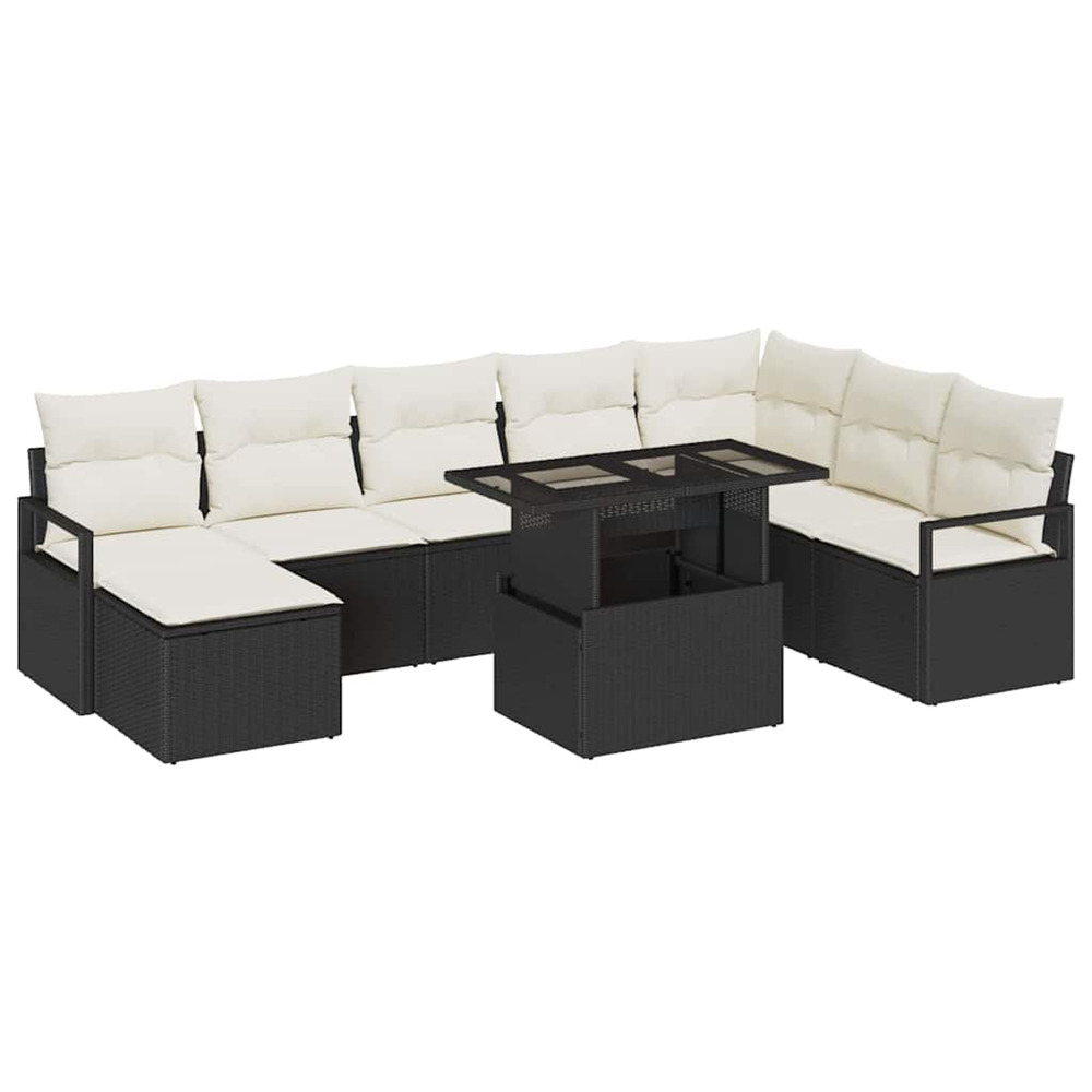Ensemble de canapé de jardin 9 pcs noir poly rotin