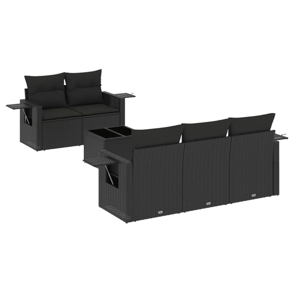 Salon de jardin 6 pcs avec coussins noir résine tressée