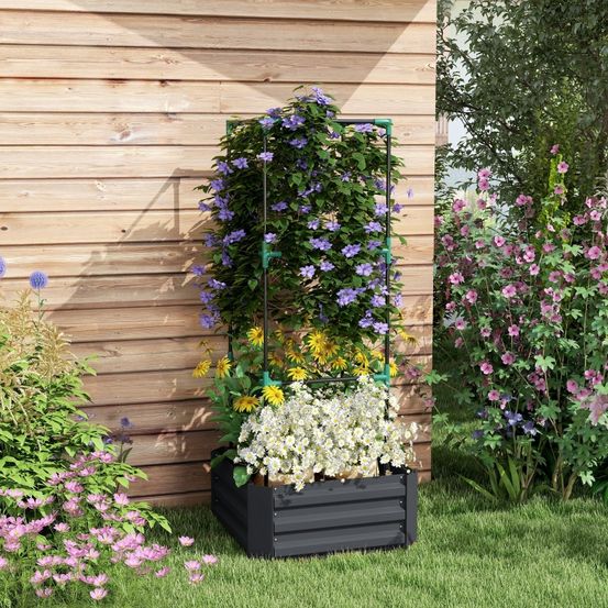 Carré potager treillis acier galvanisé légumes support réglable 61x61x140cm gris foncé