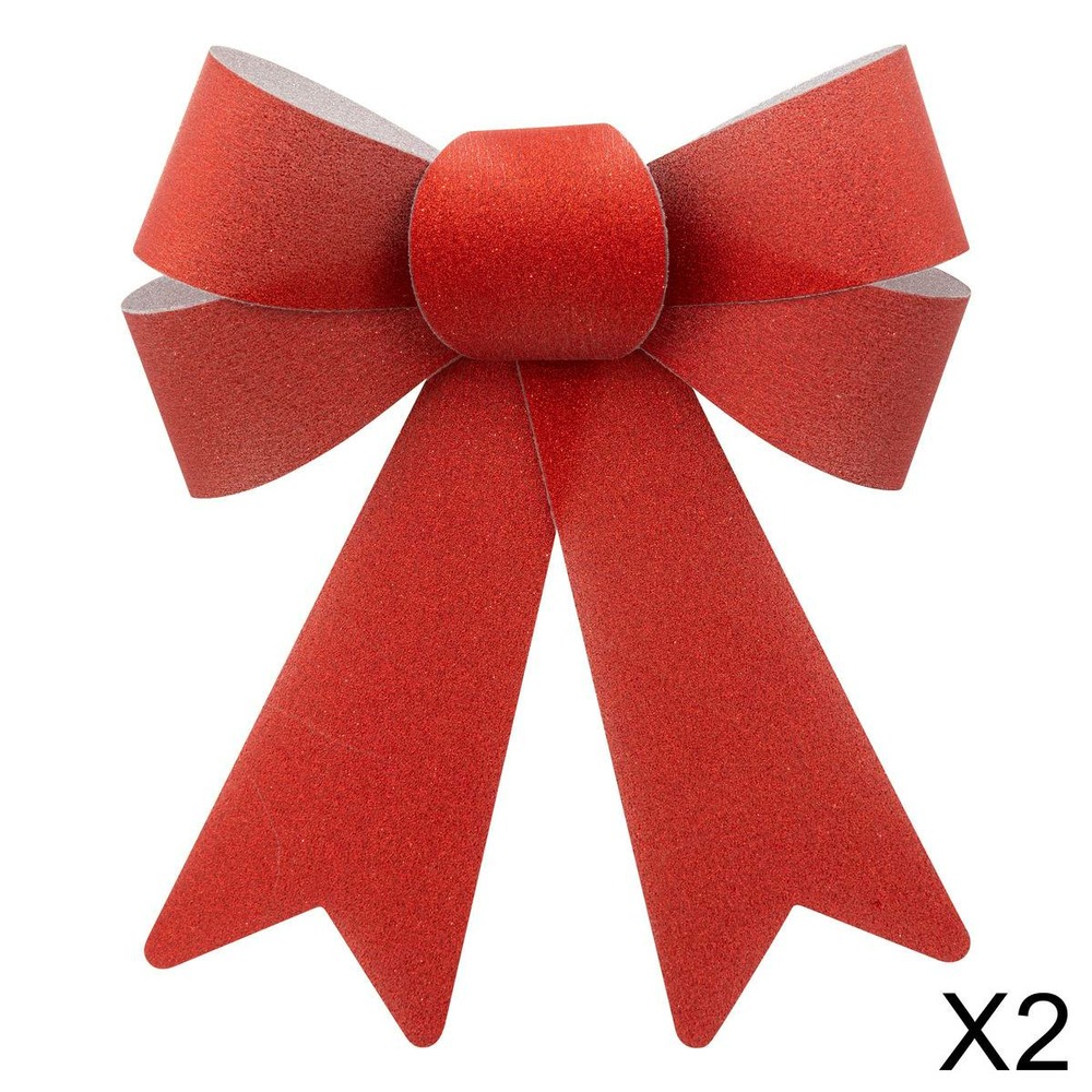 Décoration nœud paillettes petit modèle x 2 14x18cm rouge