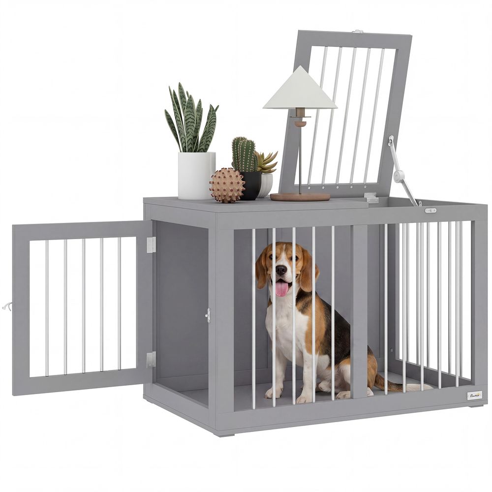 Cage pour chien mdf acier 80 x 50 x 56,5 cm grise intérieur 2 portes verrouillables - comfortxl outdoor living