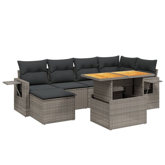 Salon de jardin avec coussins 7 pcs gris résine tressée