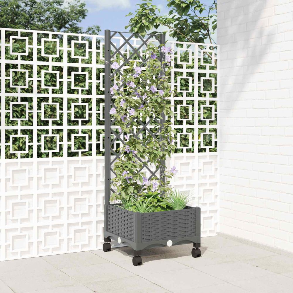 Bac carré avec treillis polypropylène terrasse support plantes grimpantes gris clair