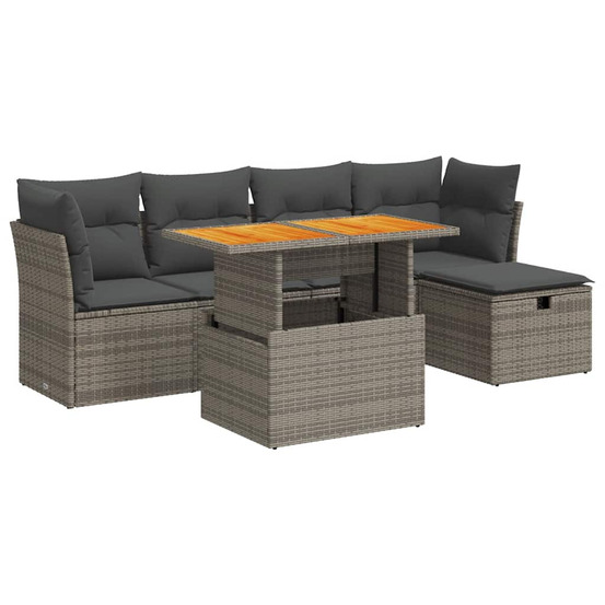Salon de jardin avec coussins 6 pcs gris résine tressée acacia