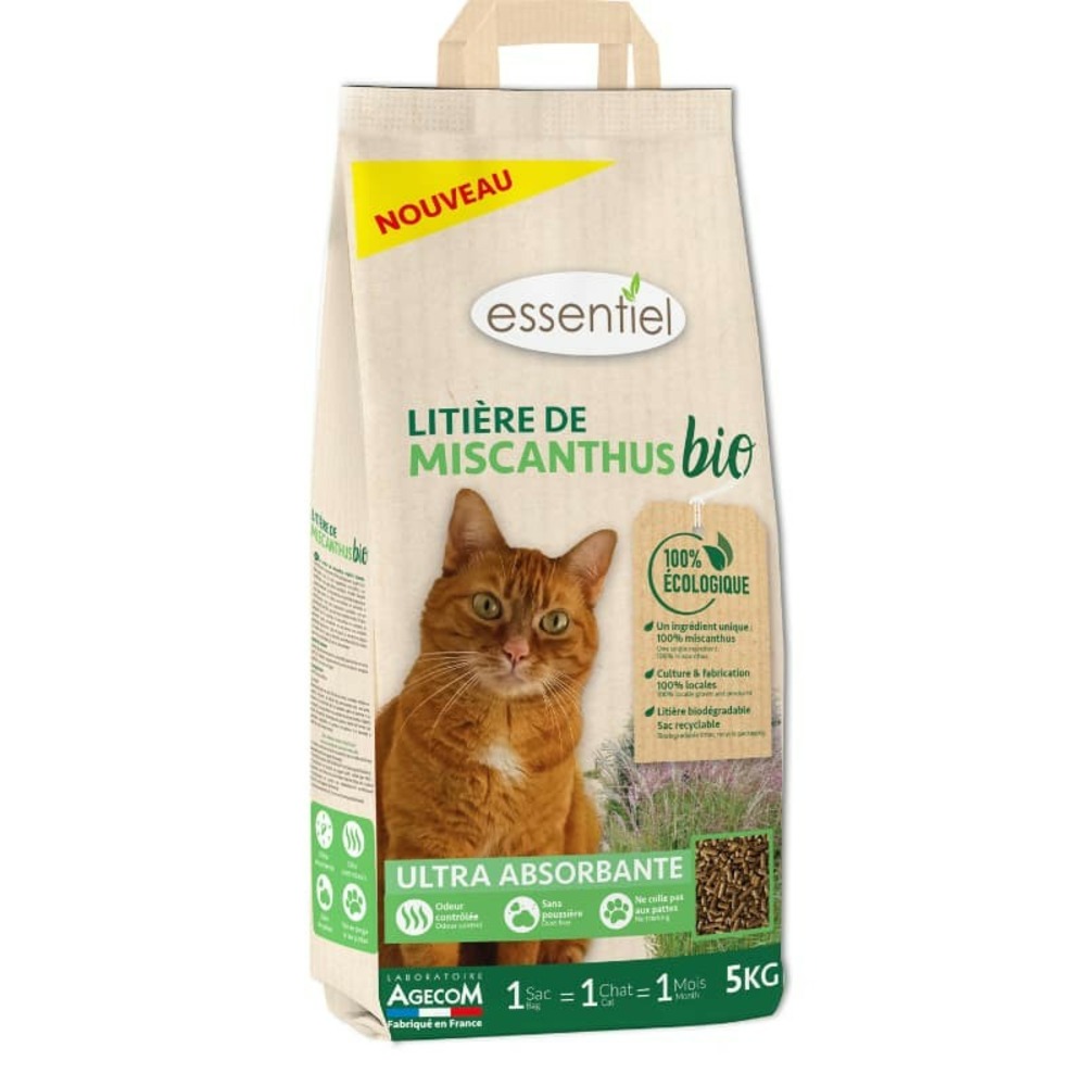 Litière chat - essentiel miscanthus bio 10 kg