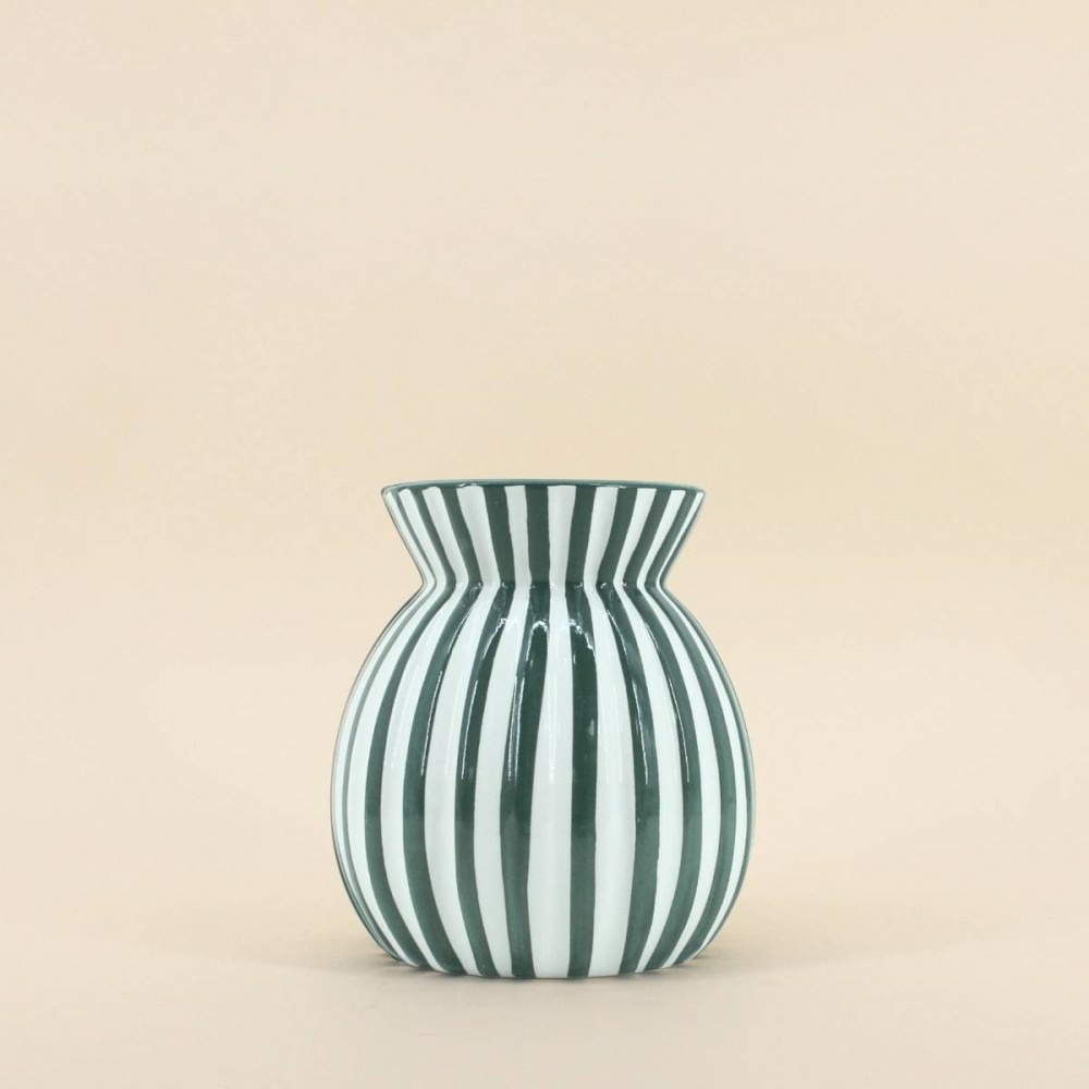 Vase céramique à rayures vertes, h19cm