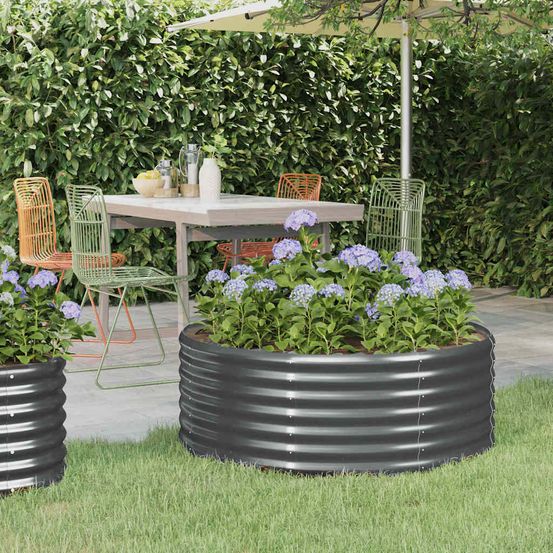Bac potager surélevé rond acier galvanisé balcon terrasse anthracite 100x36 cm