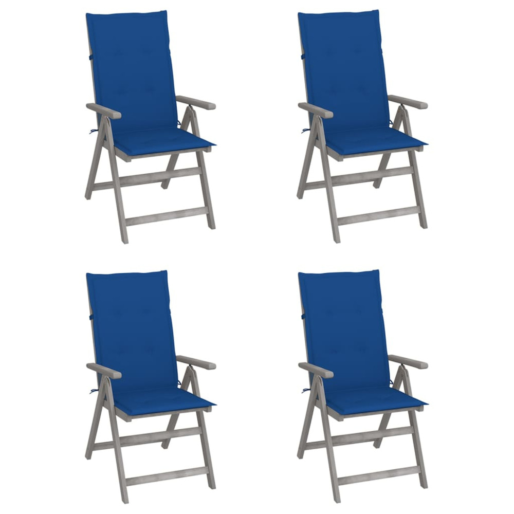 Chaises inclinables de jardin lot de 4 et coussins bois acacia