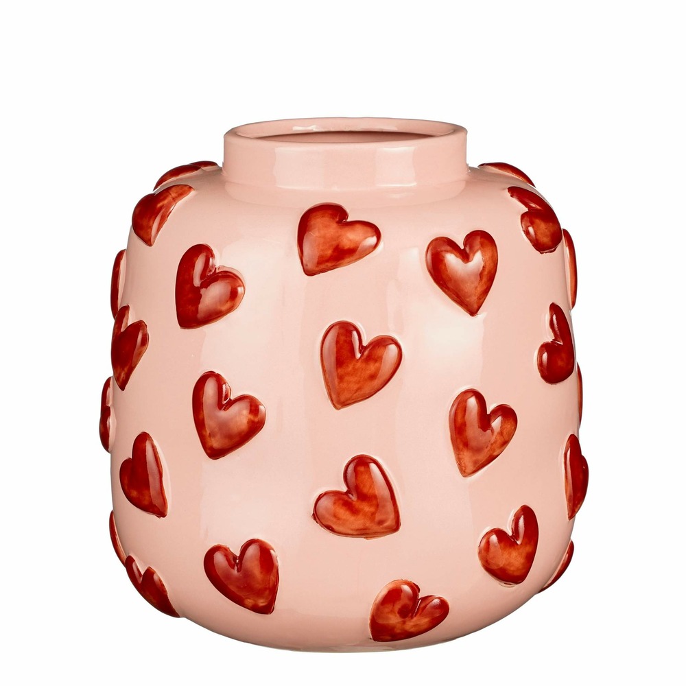 Mica decorations vase hearts - 28.5x28.5x28 cm - céramique - rose