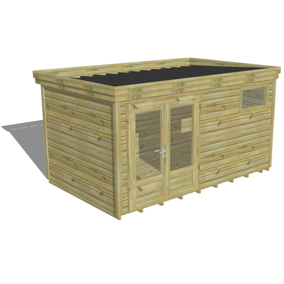 Abri de jardin bois pin traité autoclave 27mm - 4,34x2,64m / 11m2 - bac acier - plancher bois